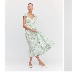 Hill House Lucille White & Green Floral Midi Dress XS